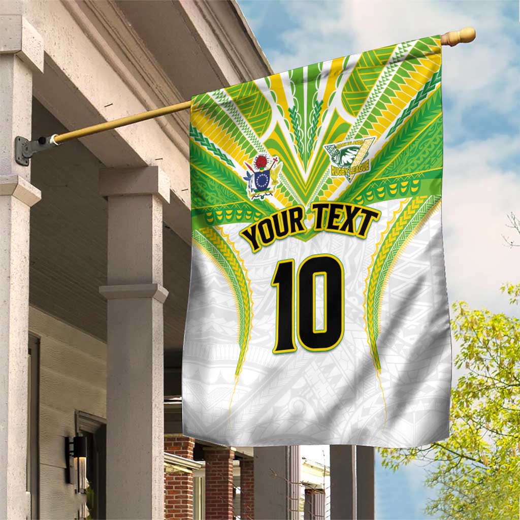 Custom Cook Islands Rugby Garden Flag Tatau Art Sport Style White Color