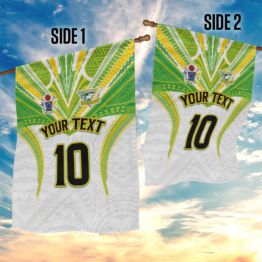 Custom Cook Islands Rugby Garden Flag Tatau Art Sport Style White Color