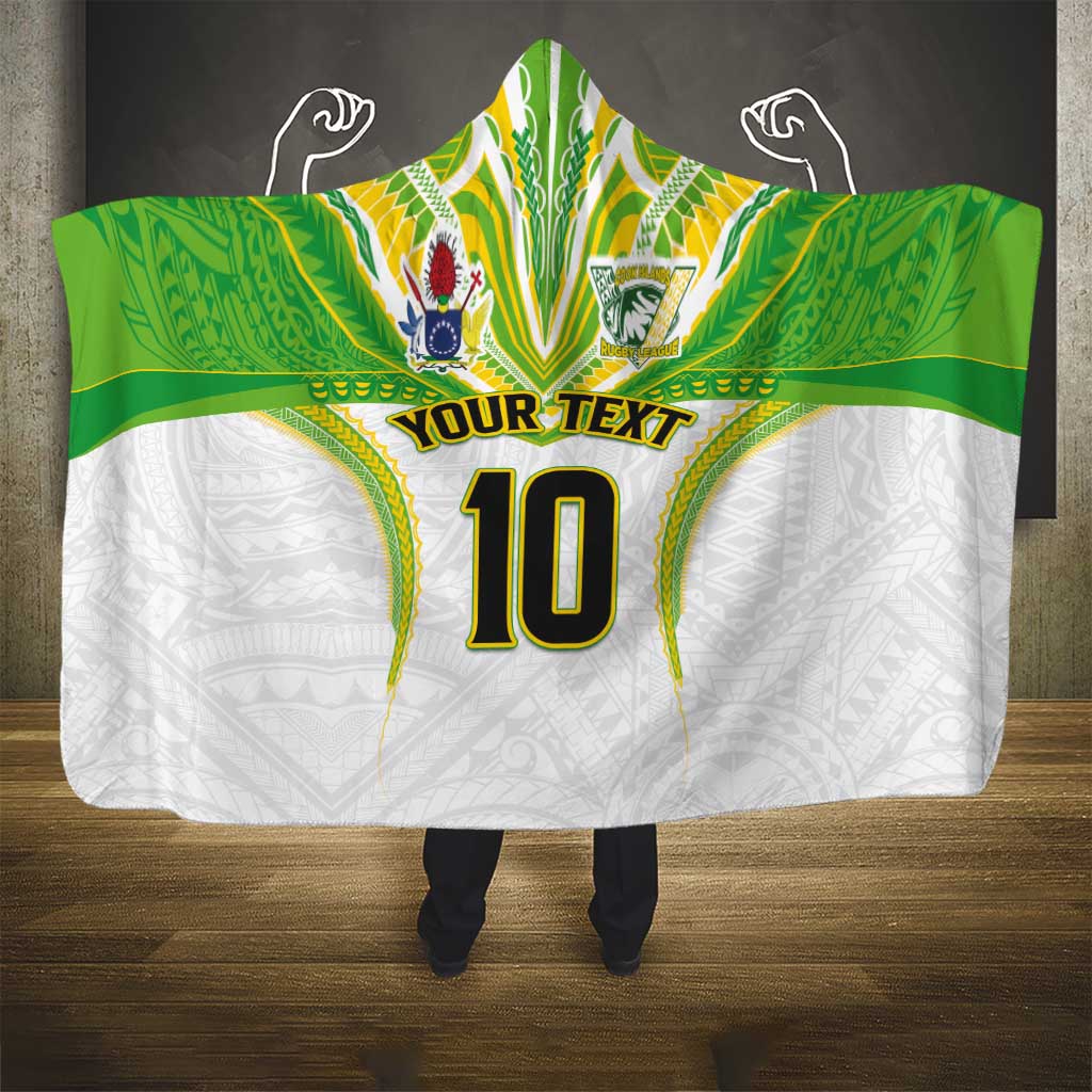 Custom Cook Islands Rugby Hooded Blanket Tatau Art Sport Style White Color