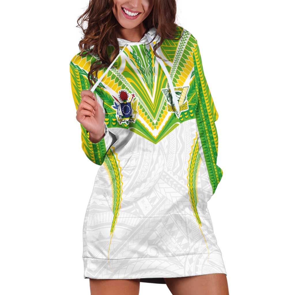 Custom Cook Islands Rugby Hoodie Dress Tatau Art Sport Style White Color LT03 White - Polynesian Pride