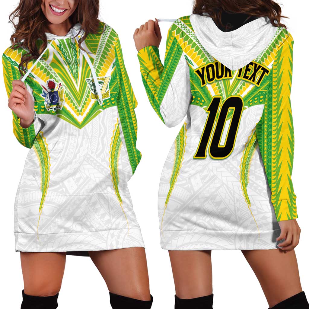 Custom Cook Islands Rugby Hoodie Dress Tatau Art Sport Style White Color LT03 - Polynesian Pride