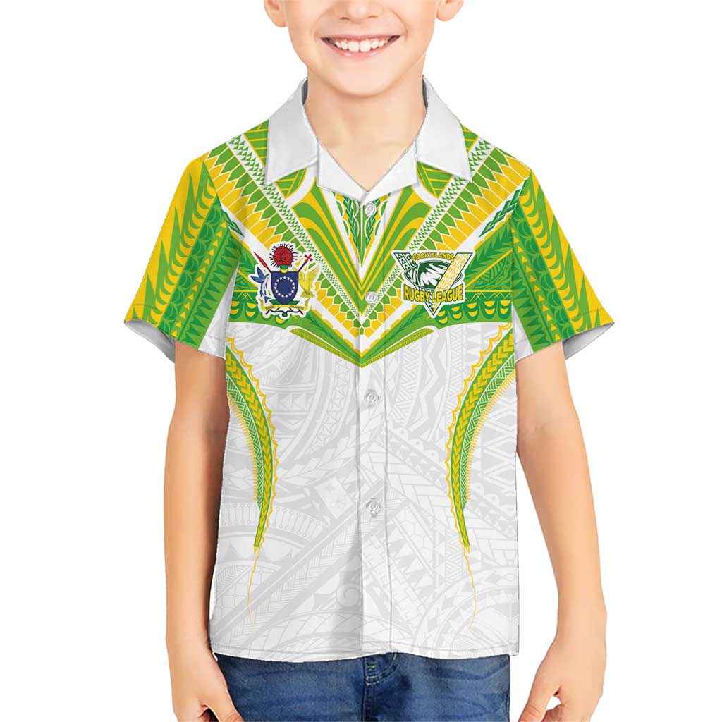 Custom Cook Islands Rugby Kid Hawaiian Shirt Tatau Art Sport Style White Color LT03 Kid White - Polynesian Pride