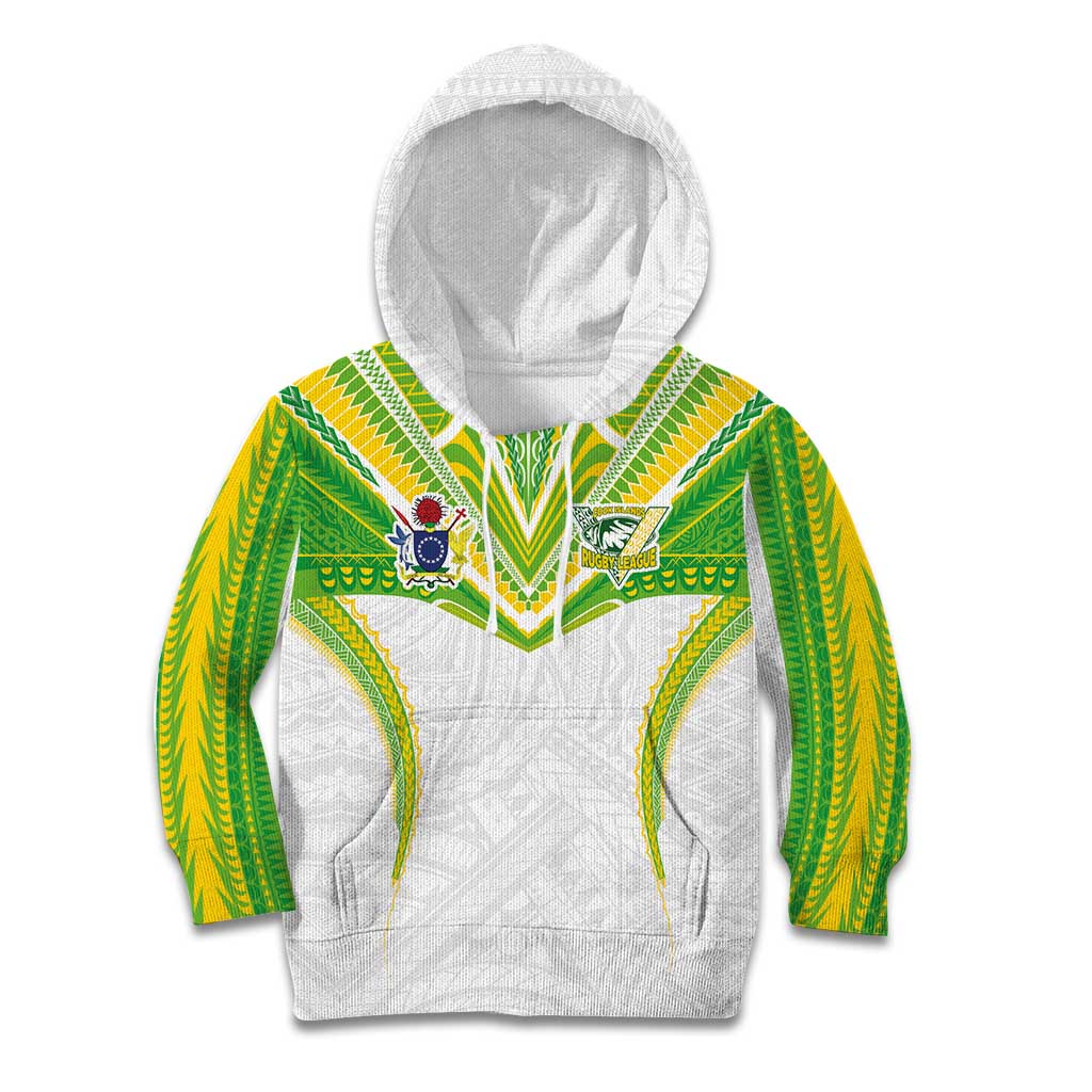 Custom Cook Islands Rugby Kid Hoodie Tatau Art Sport Style White Color LT03 Hoodie White - Polynesian Pride