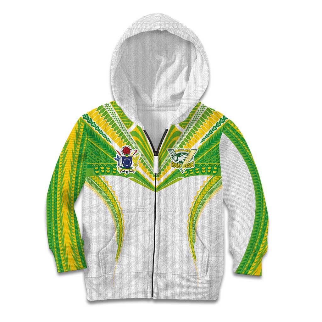 Custom Cook Islands Rugby Kid Hoodie Tatau Art Sport Style White Color LT03 Zip Hoodie White - Polynesian Pride