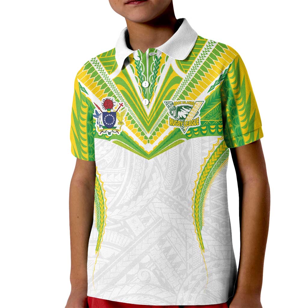 Custom Cook Islands Rugby Kid Polo Shirt Tatau Art Sport Style White Color