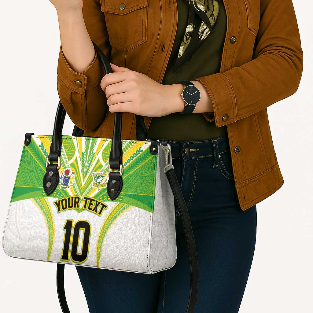Custom Cook Islands Rugby Leather Bag Tatau Art Sport Style White Color