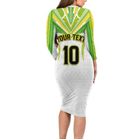 Custom Cook Islands Rugby Long Sleeve Bodycon Dress Tatau Art Sport Style White Color LT03 - Polynesian Pride