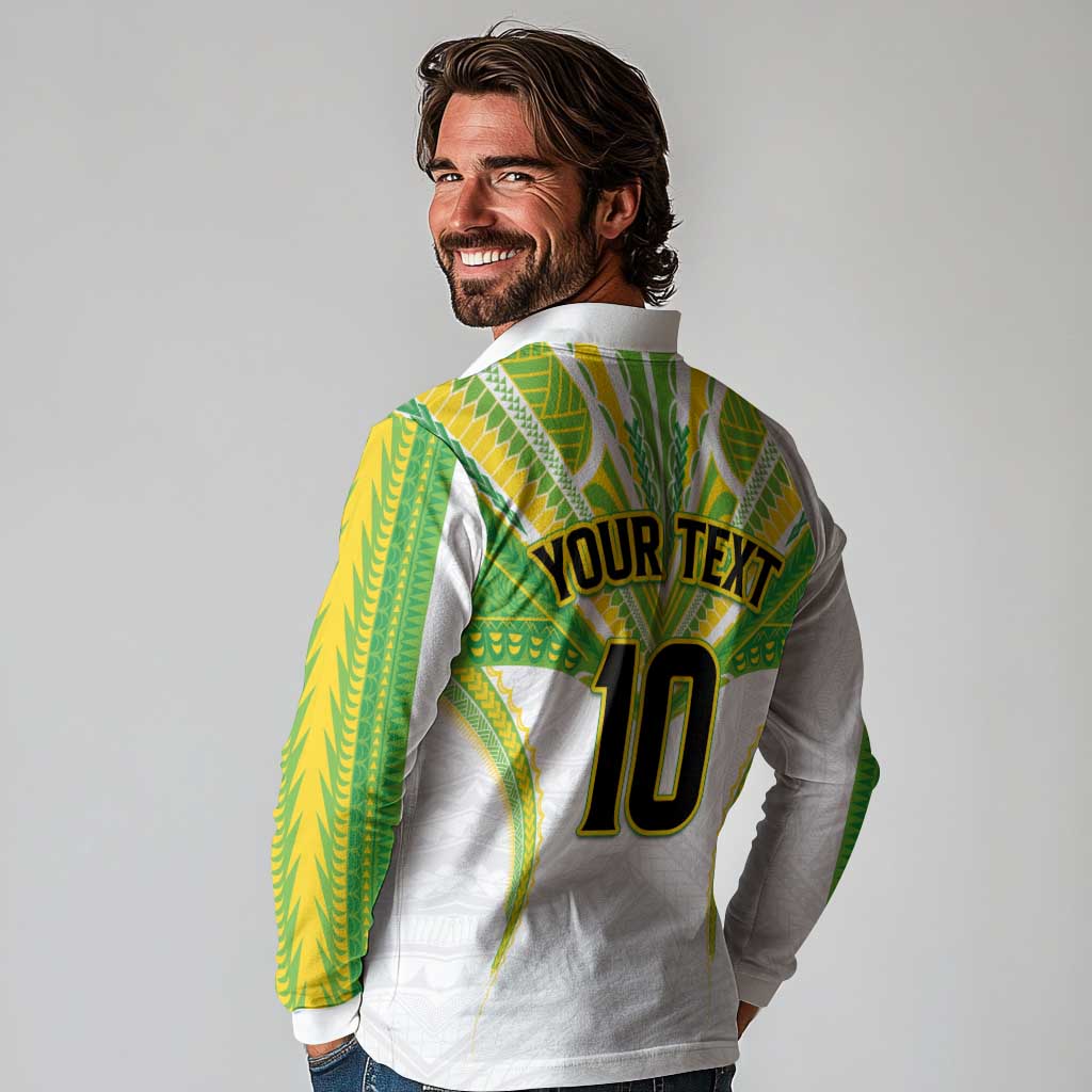 Custom Cook Islands Rugby Long Sleeve Polo Shirt Tatau Art Sport Style White Color LT03 - Polynesian Pride
