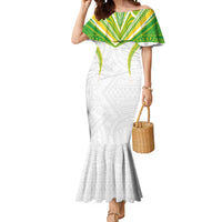 Custom Cook Islands Rugby Mermaid Dress Tatau Art Sport Style White Color LT03 Women White - Polynesian Pride
