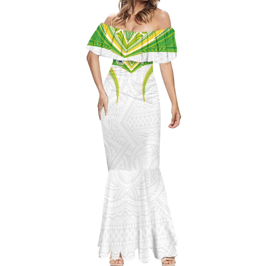 Custom Cook Islands Rugby Mermaid Dress Tatau Art Sport Style White Color LT03 - Polynesian Pride