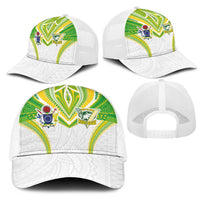 Cook Islands Rugby Mesh Trucker Cap Tatau Art Sport Style White Color