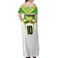 Custom Cook Islands Rugby Off Shoulder Maxi Dress Tatau Art Sport Style White Color