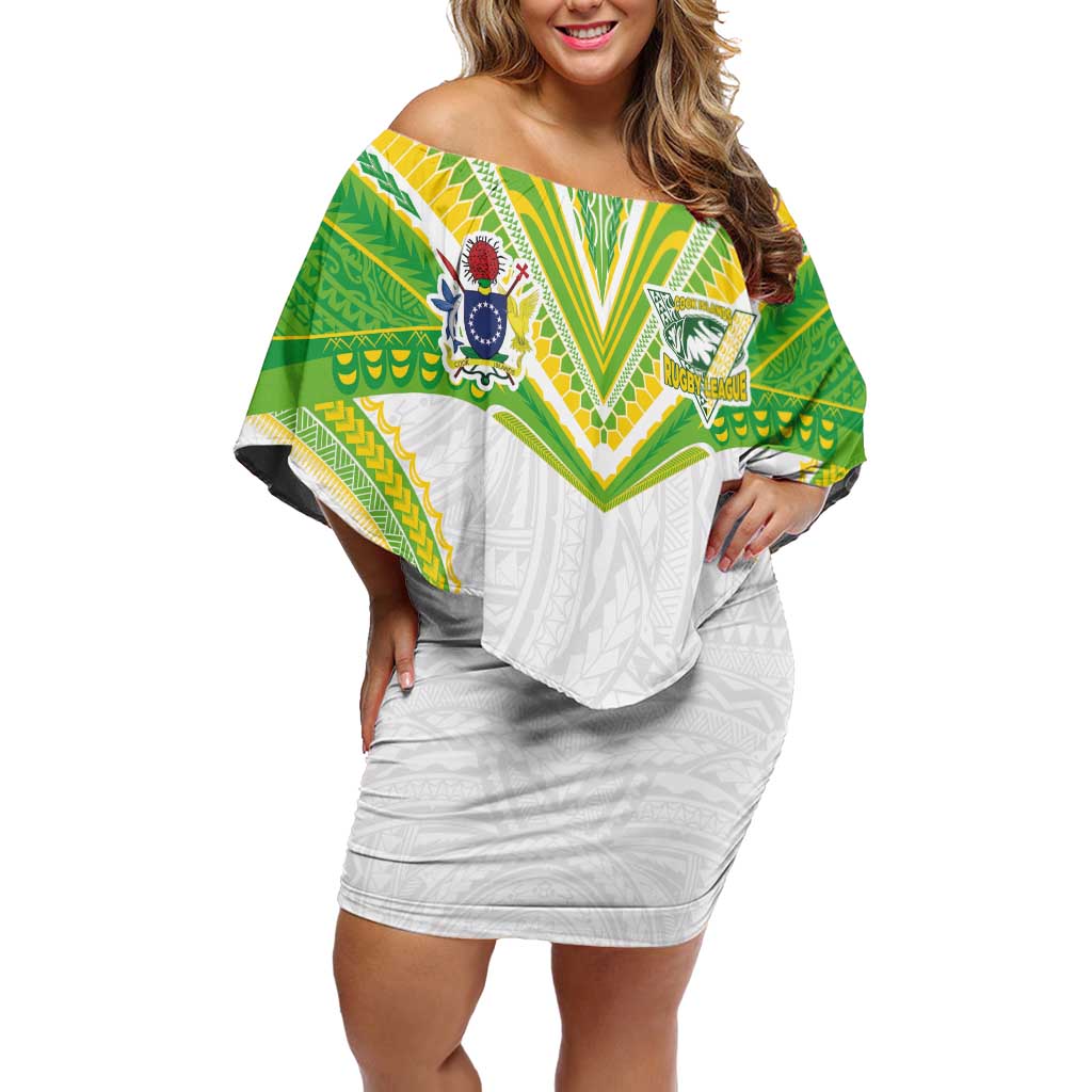 Custom Cook Islands Rugby Off Shoulder Short Dress Tatau Art Sport Style White Color