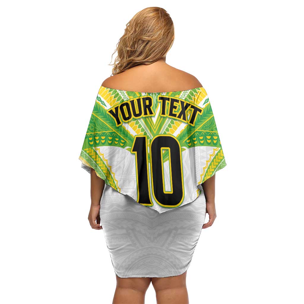 Custom Cook Islands Rugby Off Shoulder Short Dress Tatau Art Sport Style White Color