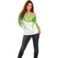 Custom Cook Islands Rugby Off Shoulder Sweater Tatau Art Sport Style White Color