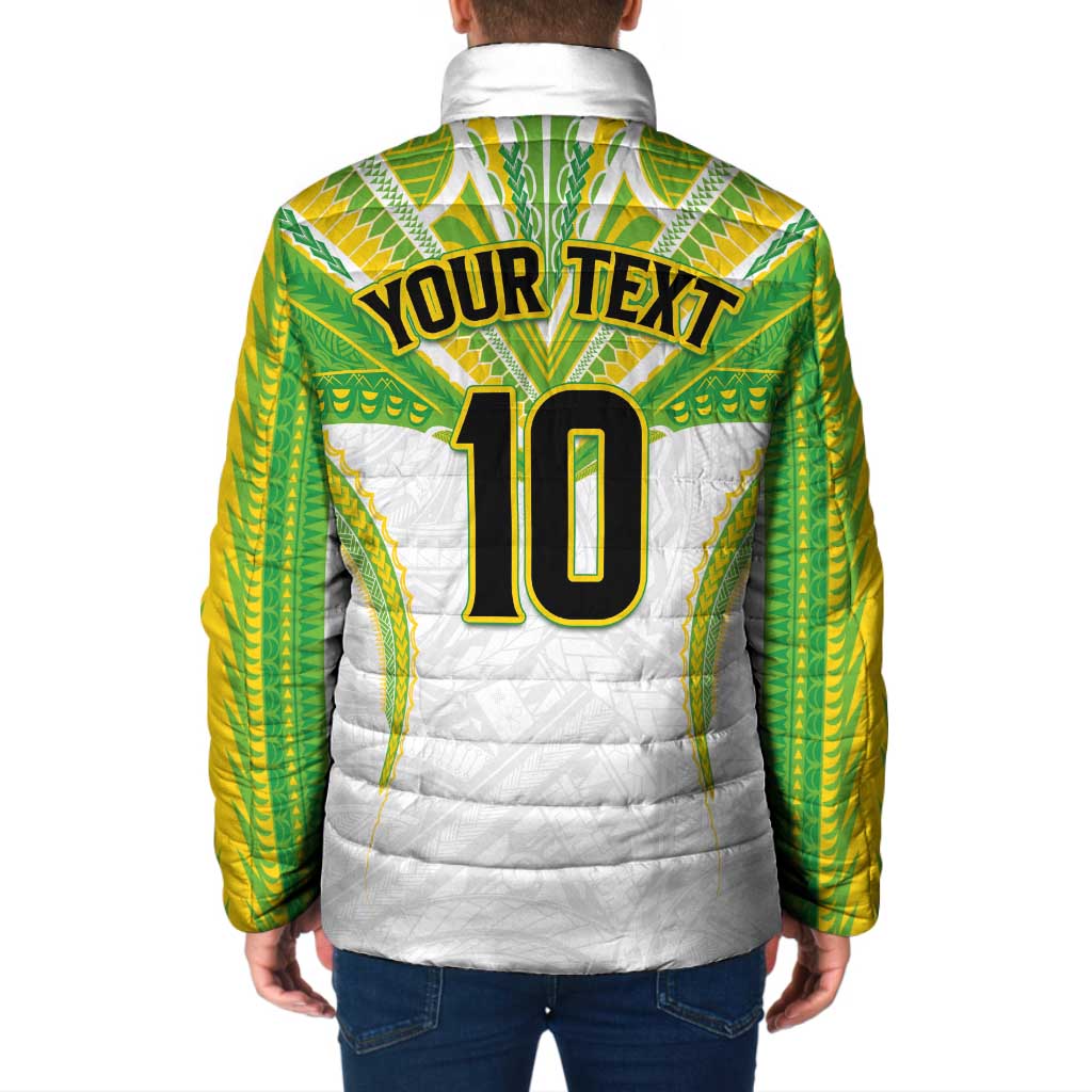 Custom Cook Islands Rugby Padded Jacket Tatau Art Sport Style White Color