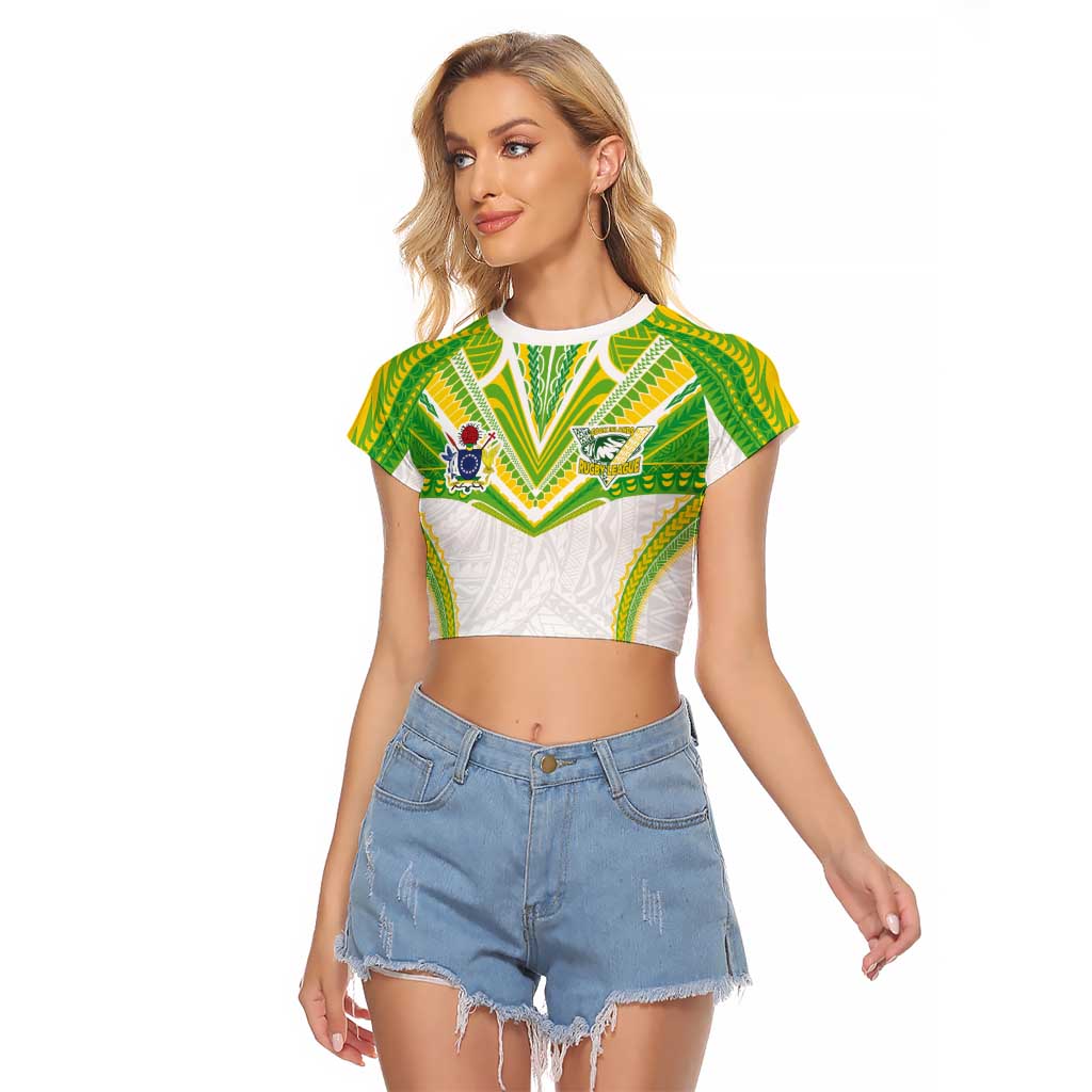 Custom Cook Islands Rugby Raglan Cropped T Shirt Tatau Art Sport Style White Color LT03 Female White - Polynesian Pride