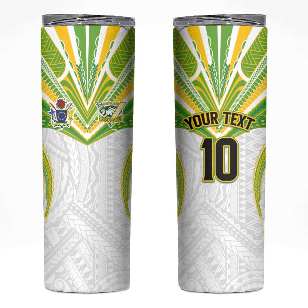Custom Cook Islands Rugby Skinny Tumbler Tatau Art Sport Style White Color LT03 White - Polynesian Pride