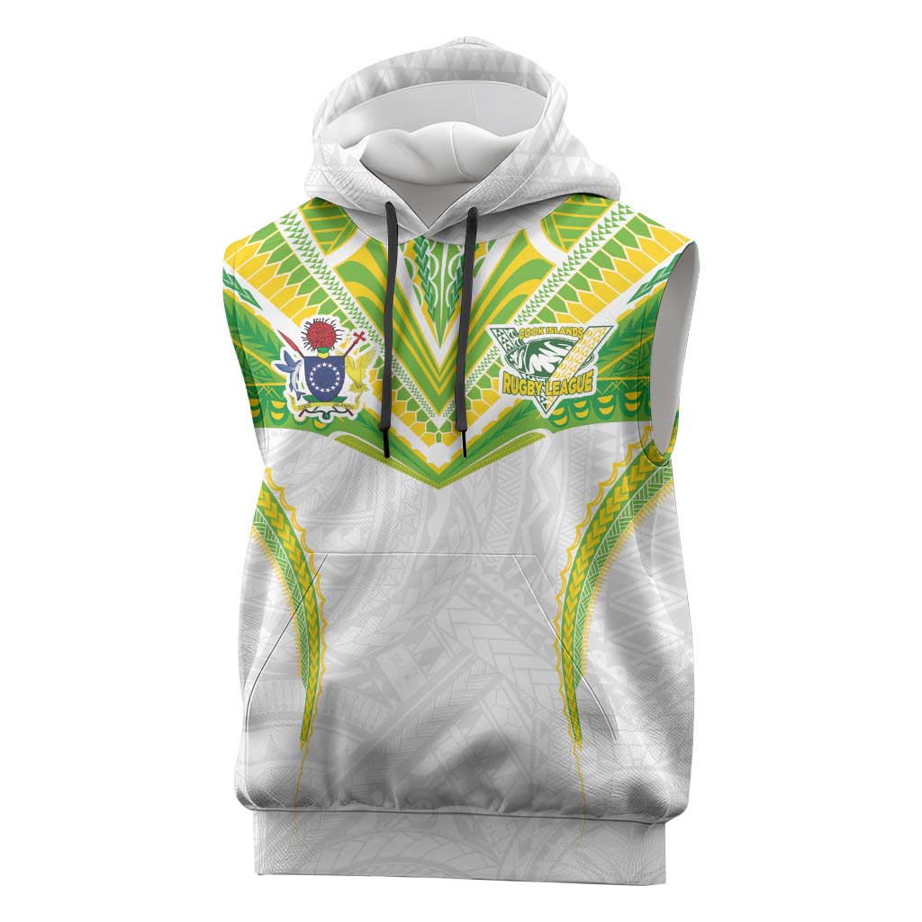 Custom Cook Islands Rugby Sleeveless Hoodie Tatau Art Sport Style White Color LT03 White - Polynesian Pride
