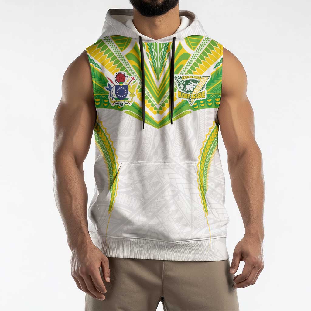 Custom Cook Islands Rugby Sleeveless Hoodie Tatau Art Sport Style White Color LT03 - Polynesian Pride