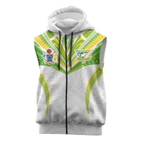 Custom Cook Islands Rugby Sleeveless Zip Hoodie Tatau Art Sport Style White Color LT03 White - Polynesian Pride