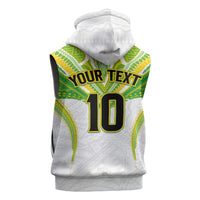 Custom Cook Islands Rugby Sleeveless Zip Hoodie Tatau Art Sport Style White Color LT03 - Polynesian Pride