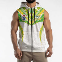 Custom Cook Islands Rugby Sleeveless Zip Hoodie Tatau Art Sport Style White Color LT03 - Polynesian Pride