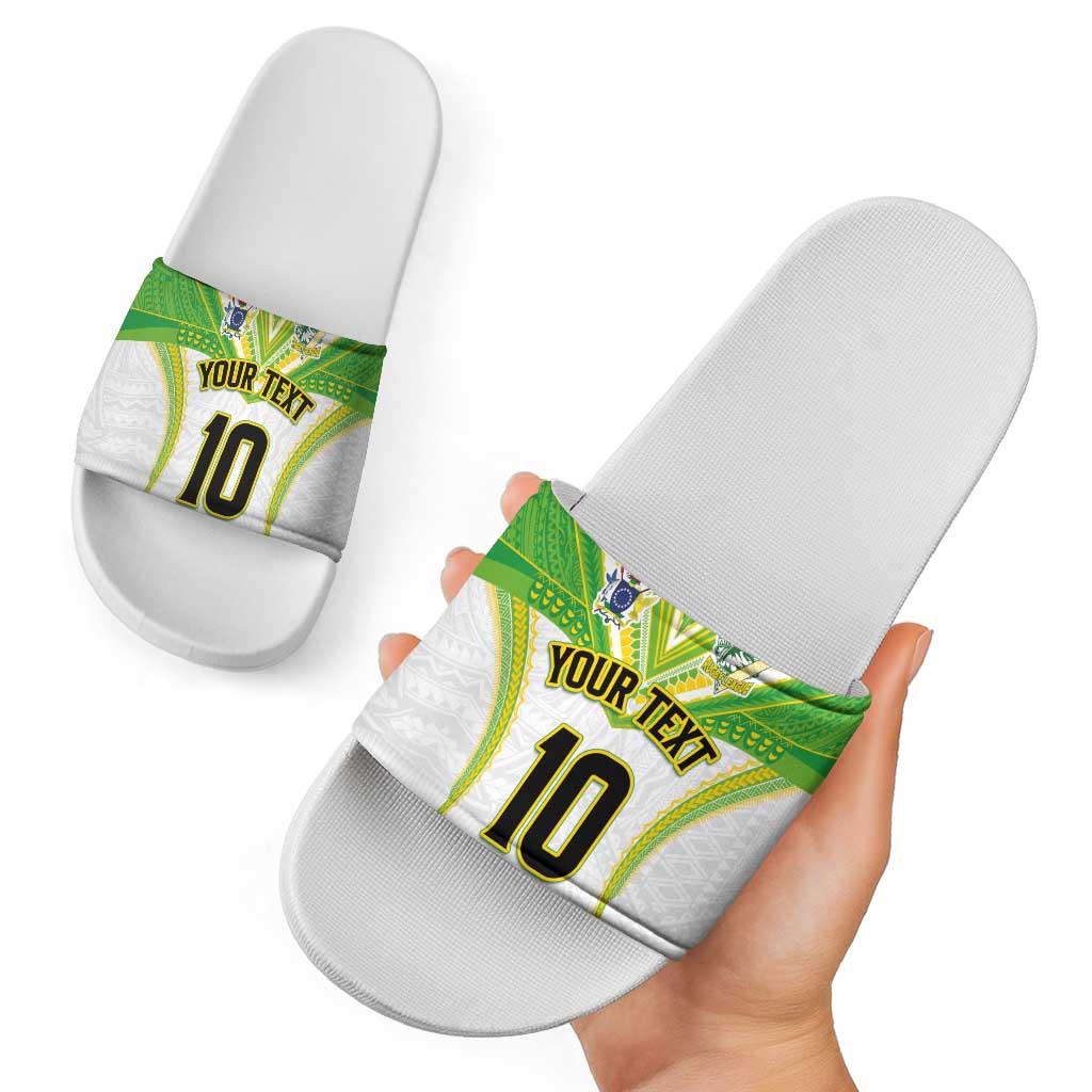 Custom Cook Islands Rugby Slide Sandals Tatau Art Sport Style White Color