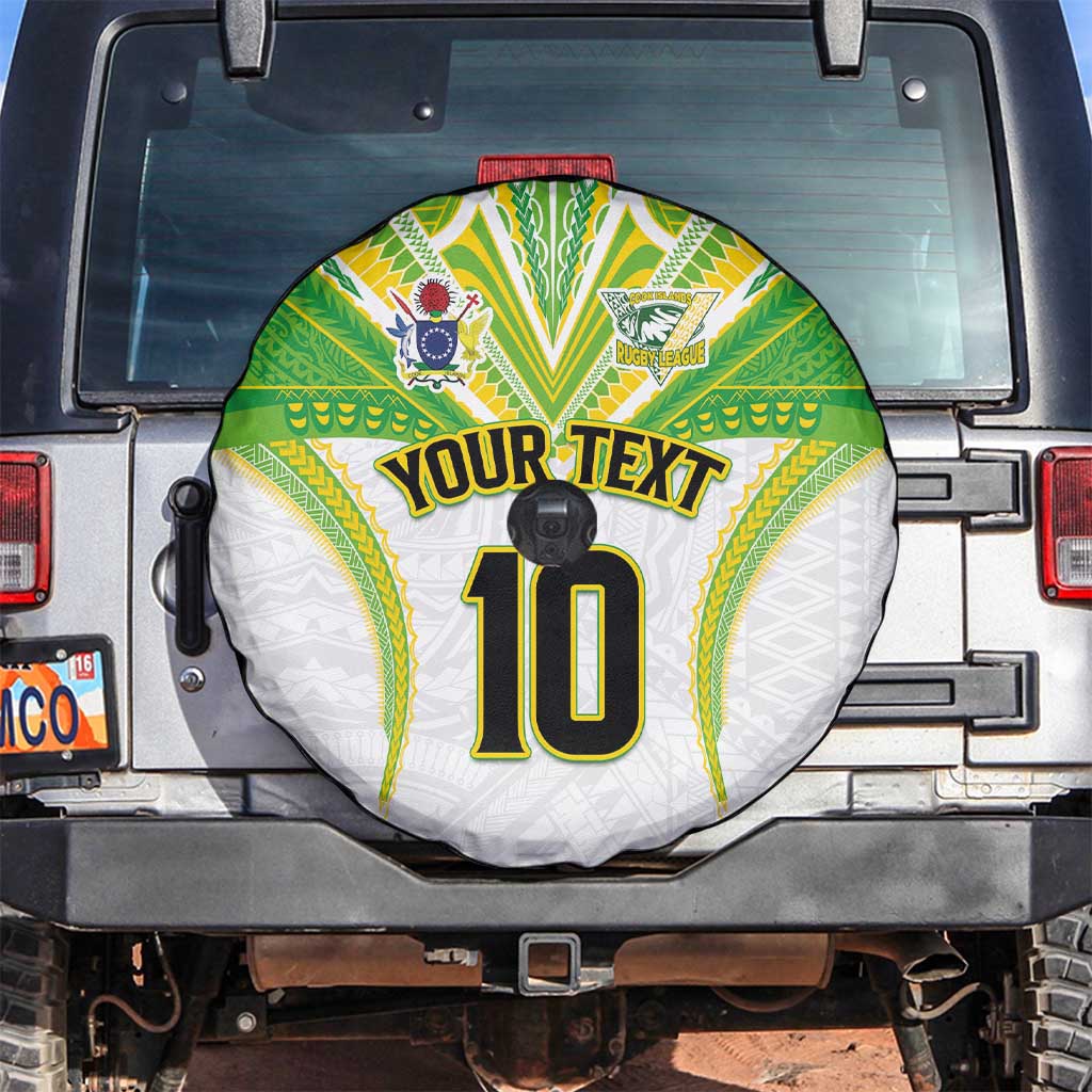 Custom Cook Islands Rugby Spare Tire Cover Tatau Art Sport Style White Color LT03 White - Polynesian Pride