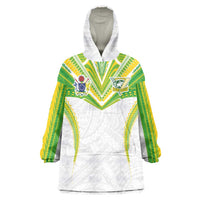 Custom Cook Islands Rugby Wearable Blanket Hoodie Tatau Art Sport Style White Color LT03 One Size White - Polynesian Pride