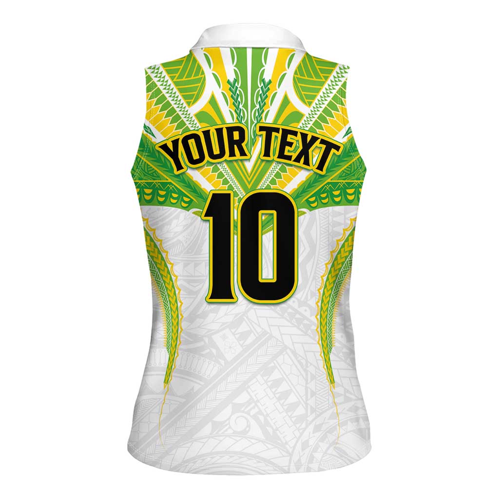 Custom Cook Islands Rugby Women Sleeveless Polo Shirt Tatau Art Sport Style White Color LT03 - Polynesian Pride