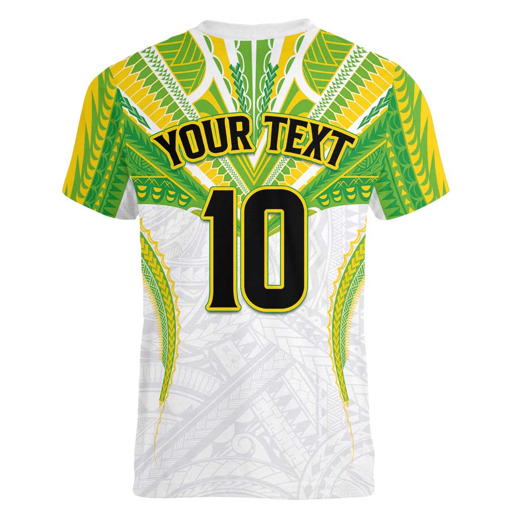 Custom Cook Islands Rugby Women V-Neck T-Shirt Tatau Art Sport Style White Color LT03 - Polynesian Pride