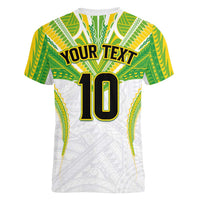 Custom Cook Islands Rugby Women V-Neck T-Shirt Tatau Art Sport Style White Color LT03 - Polynesian Pride