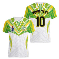 Custom Cook Islands Rugby Women V-Neck T-Shirt Tatau Art Sport Style White Color LT03 - Polynesian Pride