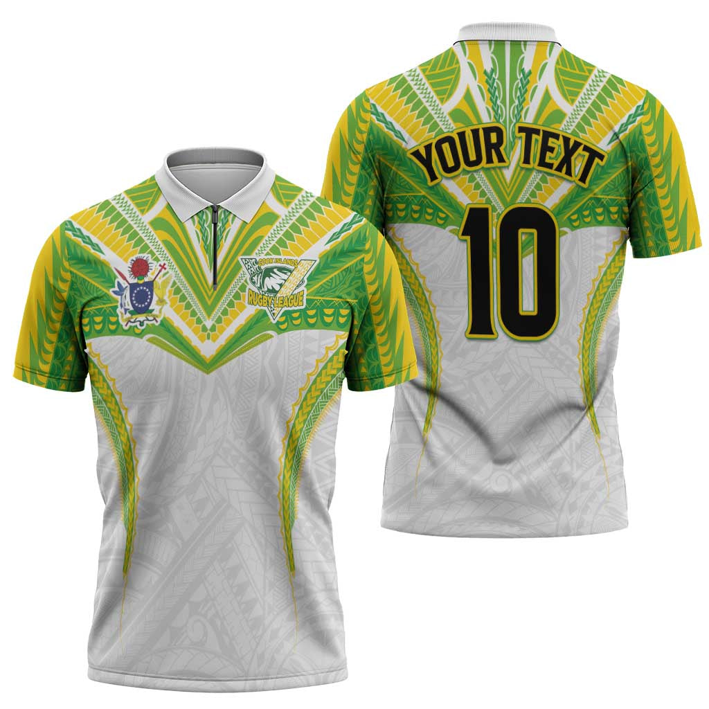 Custom Cook Islands Rugby Zipper Polo Shirt Tatau Art Sport Style White Color LT03 - Polynesian Pride