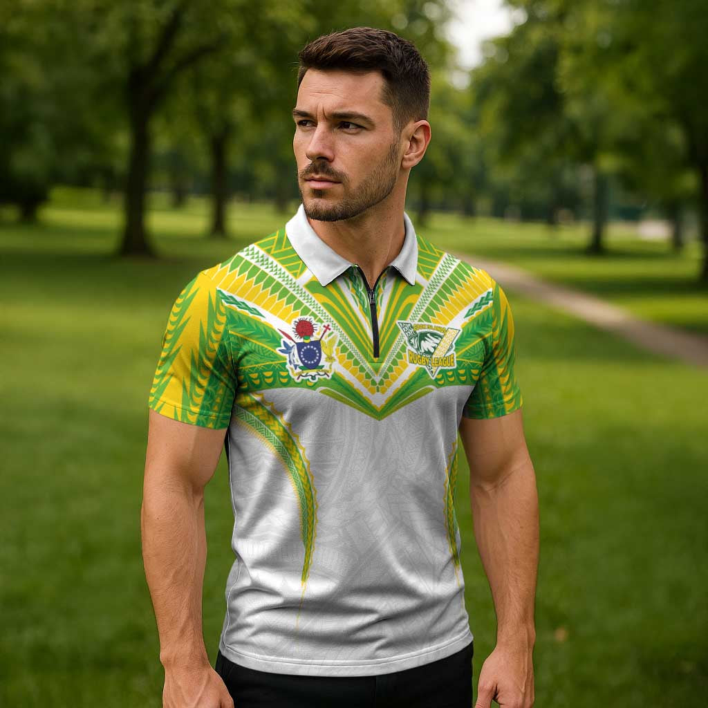 Custom Cook Islands Rugby Zipper Polo Shirt Tatau Art Sport Style White Color LT03 - Polynesian Pride