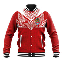 Custom Tonga Rugby Baseball Jacket Ngatu Motifs and Pacific Patterns