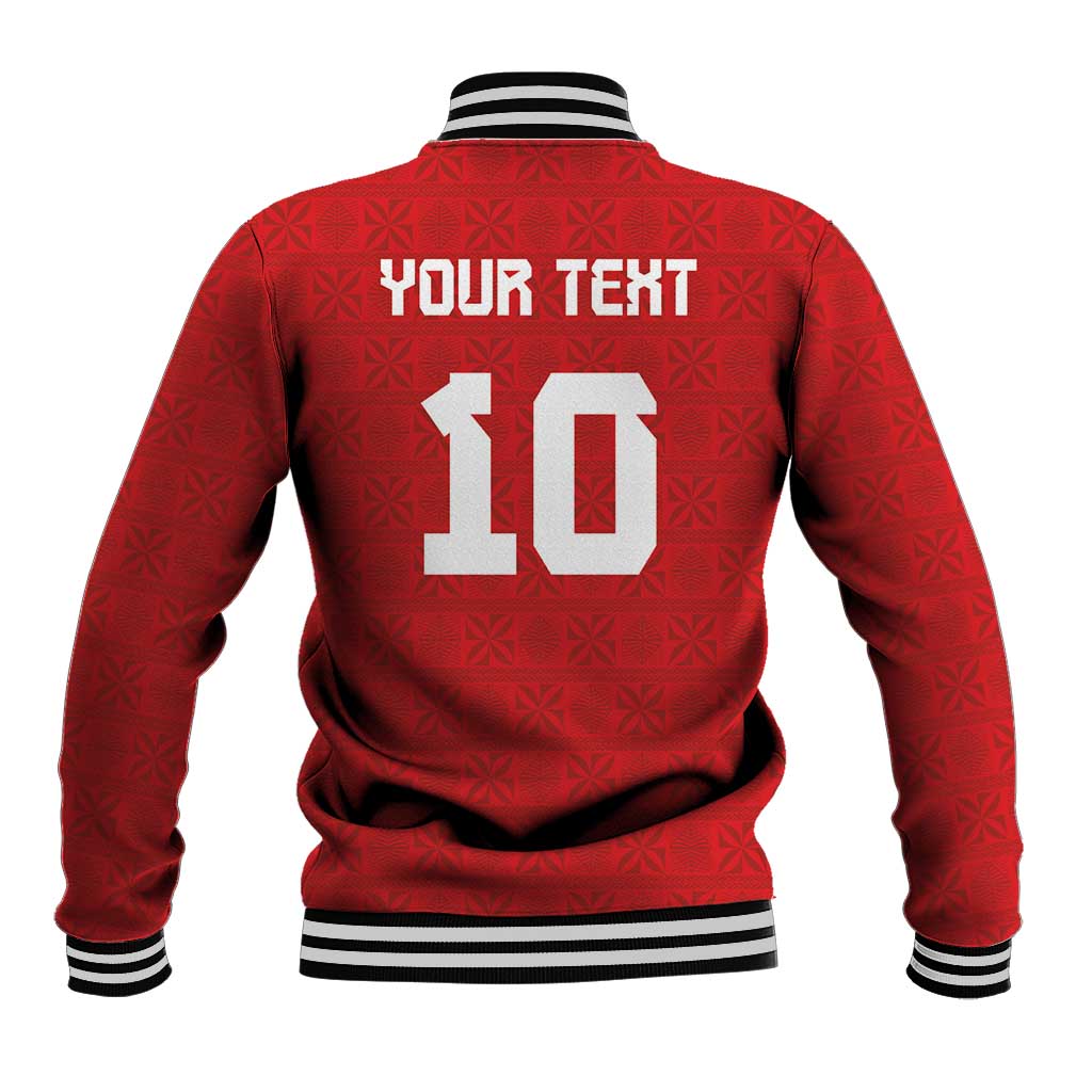 Custom Tonga Rugby Baseball Jacket Ngatu Motifs and Pacific Patterns