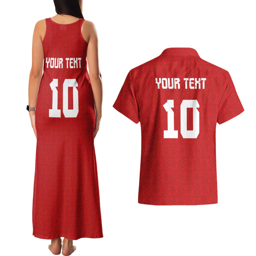 Custom Tonga Rugby Couples Matching Tank Maxi Dress and Hawaiian Shirt Ngatu Motifs and Pacific Patterns