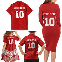 Custom Tonga Rugby Family Matching Long Sleeve Bodycon Dress and Hawaiian Shirt Ngatu Motifs and Pacific Patterns LT03 - Polynesian Pride