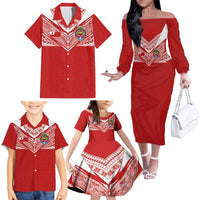 Custom Tonga Rugby Family Matching Off The Shoulder Long Sleeve Dress and Hawaiian Shirt Ngatu Motifs and Pacific Patterns LT03 - Polynesian Pride