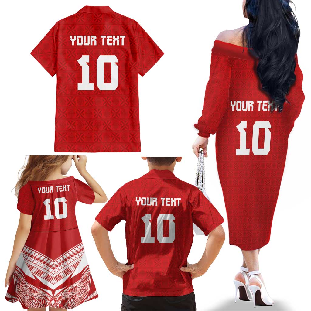 Custom Tonga Rugby Family Matching Off The Shoulder Long Sleeve Dress and Hawaiian Shirt Ngatu Motifs and Pacific Patterns LT03 - Polynesian Pride