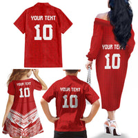 Custom Tonga Rugby Family Matching Off The Shoulder Long Sleeve Dress and Hawaiian Shirt Ngatu Motifs and Pacific Patterns LT03 - Polynesian Pride