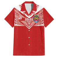 Custom Tonga Rugby Family Matching Off The Shoulder Long Sleeve Dress and Hawaiian Shirt Ngatu Motifs and Pacific Patterns LT03 Dad's Shirt - Short Sleeve Red - Polynesian Pride