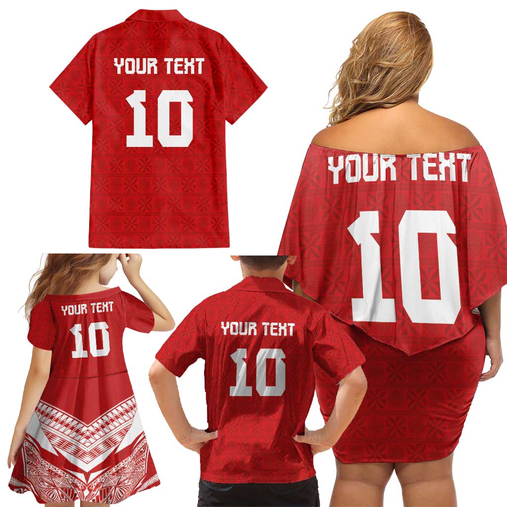 Custom Tonga Rugby Family Matching Off Shoulder Short Dress and Hawaiian Shirt Ngatu Motifs and Pacific Patterns LT03 - Polynesian Pride