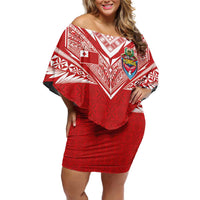 Custom Tonga Rugby Off Shoulder Short Dress Ngatu Motifs and Pacific Patterns LT03 Women Red - Polynesian Pride