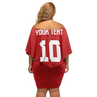 Custom Tonga Rugby Off Shoulder Short Dress Ngatu Motifs and Pacific Patterns LT03 - Polynesian Pride