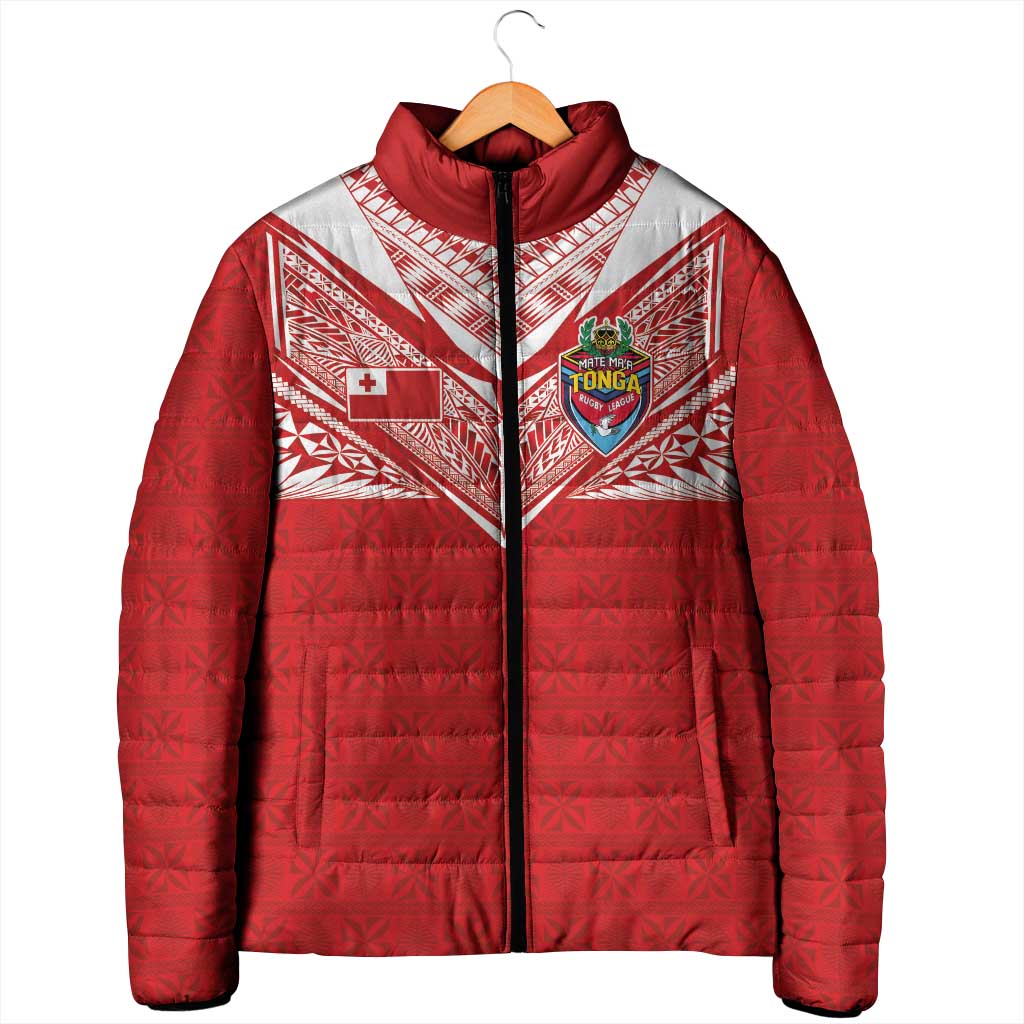 Custom Tonga Rugby Padded Jacket Ngatu Motifs and Pacific Patterns