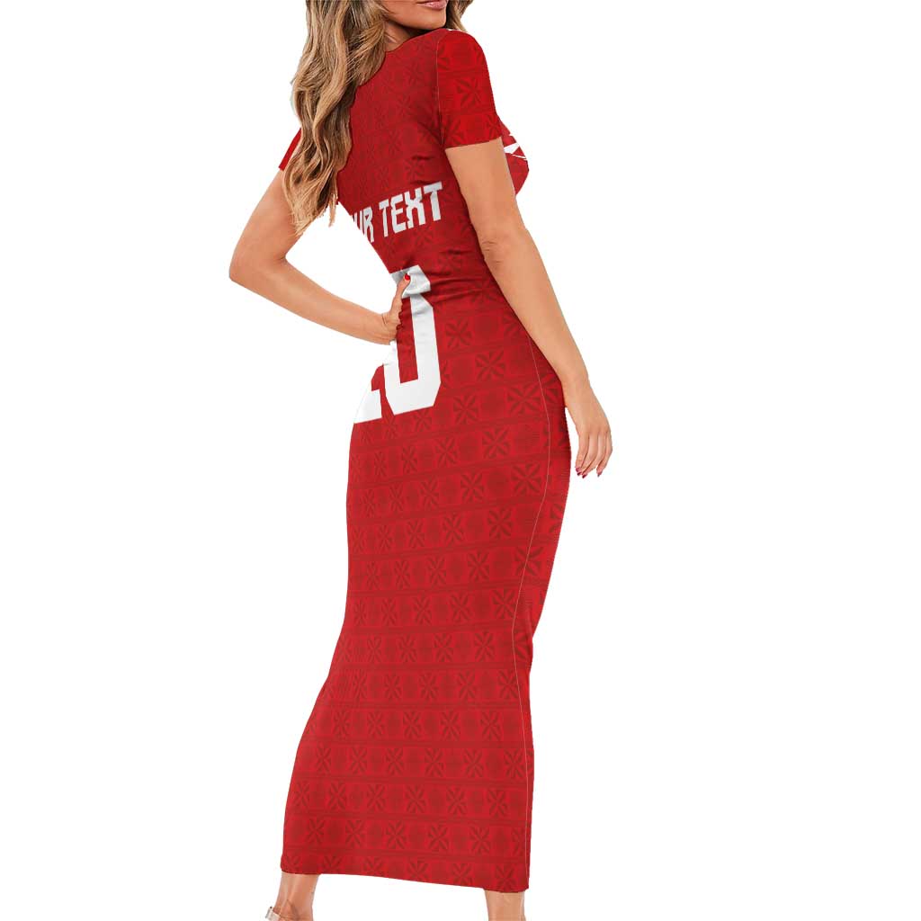 Custom Tonga Rugby Short Sleeve Bodycon Dress Ngatu Motifs and Pacific Patterns LT03 - Polynesian Pride