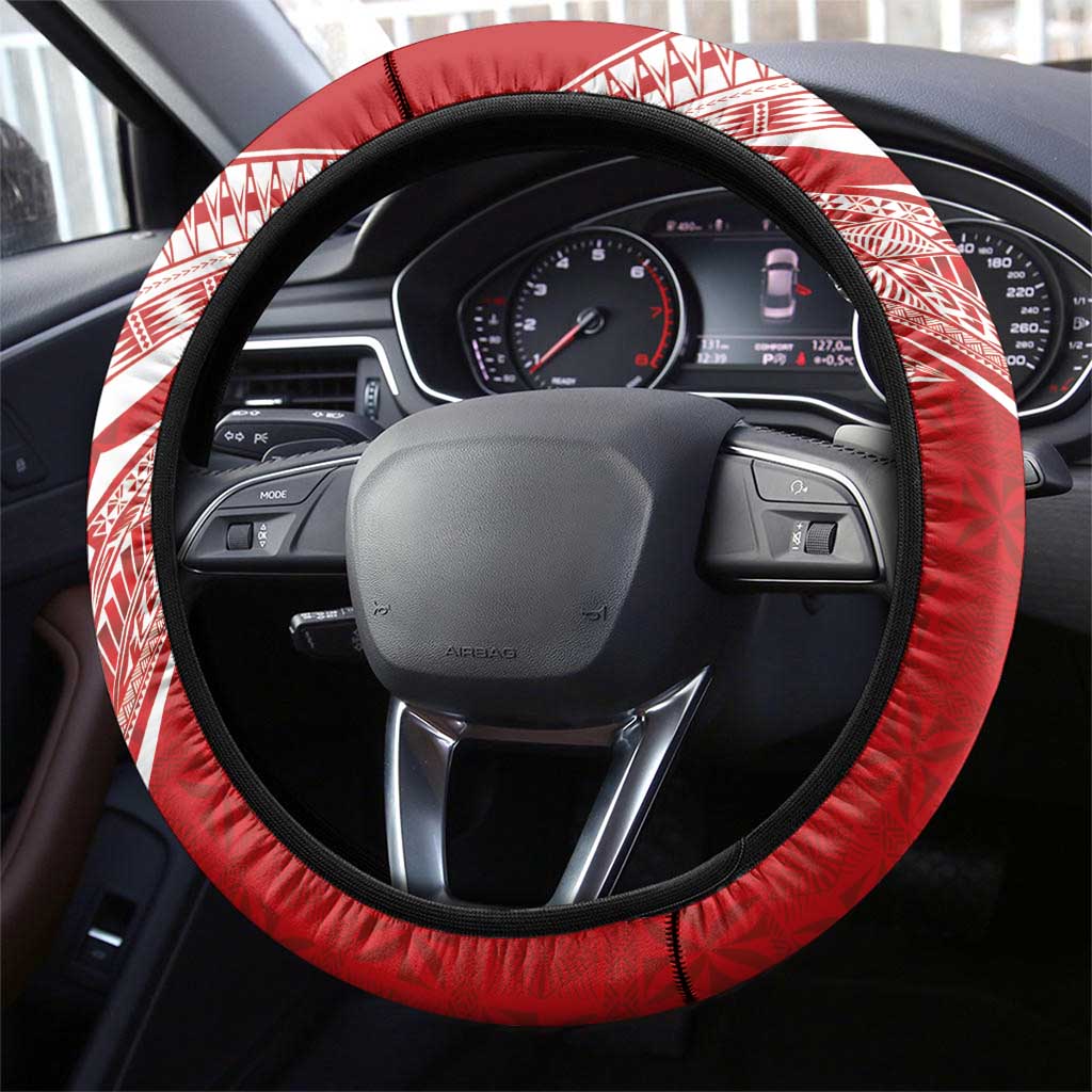 Tonga Rugby Steering Wheel Cover Ngatu Motifs and Pacific Patterns